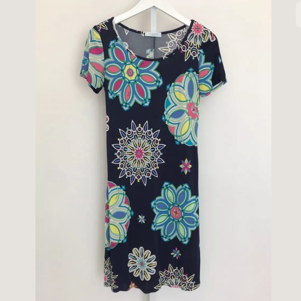 EMILIO PUCCI NAVY FLORAL MULTI PRINT DRESS SIZE IT 40 / US 6